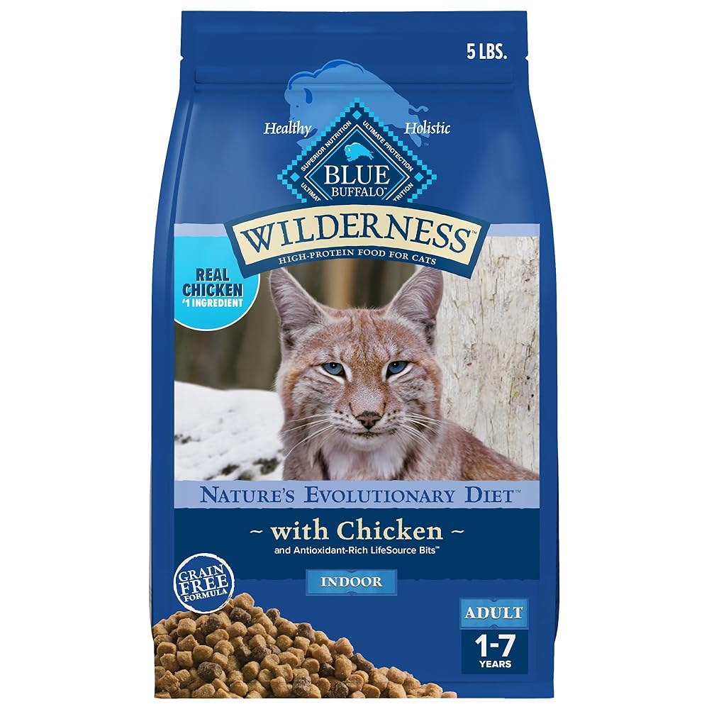 Blue Buffalo Wilderness Grain-Free Excessive-Protein Dry Cat Meals for Indoor Grownup Cats, Hen Taste, 5-lb Bag