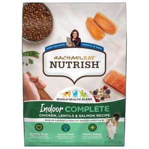 Rachael Ray Nutrish Indoor Full Premium Pure Dry Cat Meals with Added Nutritional vitamins, Minerals, and Vitamins, Rooster, Lentils & Salmon Recipe, 6 Kilos (Packaging Could Fluctuate)